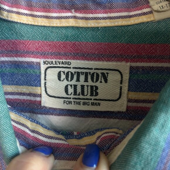 Vintage 90s Boulevard Cotton Club Men's Colorful Striped Button Down Shirt - Picture 5 of 9